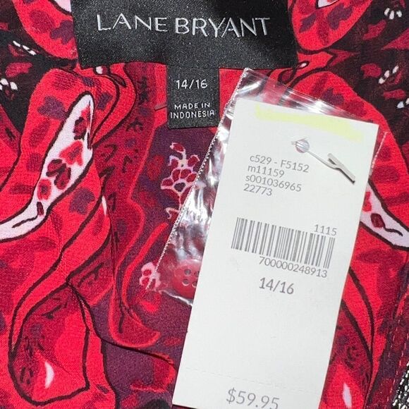 Lane Bryant Women's Red & Black Paisley Embellished Sheer Blouse Sz 14/16 NWT - Picture 6 of 8
